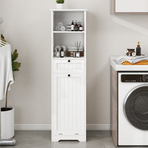 English Elm One-compartment Tilt-out Laundry Cabinet with Top Shelf Slim Mdf Storage for Tight Spaces One-Drawer W282P430948