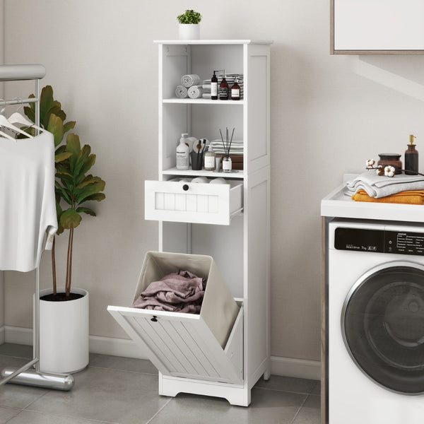 English Elm One-compartment Tilt-out Laundry Cabinet with Top Shelf Slim Mdf Storage for Tight Spaces One-Drawer W282P430948
