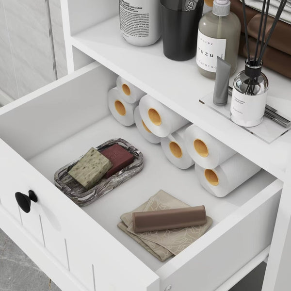 English Elm One-compartment Tilt-out Laundry Cabinet with Top Shelf Slim Mdf Storage for Tight Spaces One-Drawer W282P430948