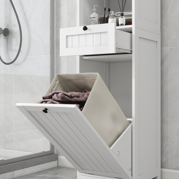 English Elm One-compartment Tilt-out Laundry Cabinet with Top Shelf Slim Mdf Storage for Tight Spaces One-Drawer W282P430948