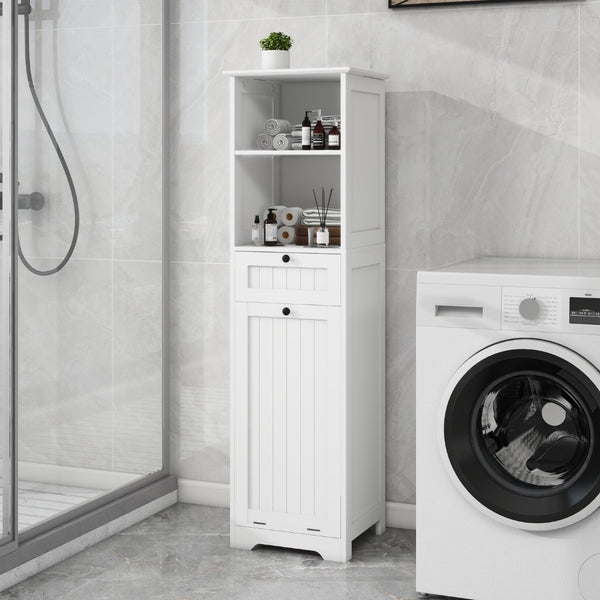 English Elm One-compartment Tilt-out Laundry Cabinet with Top Shelf Slim Mdf Storage for Tight Spaces One-Drawer W282P430948