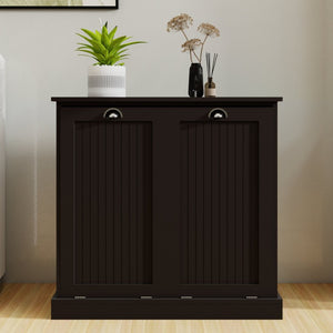 English Elm Two-Compartment Tilt-Out Laundry Cabinet Matte Black MDF Moisture-Resistant Sorter W282P439114