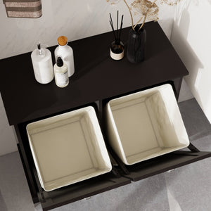 English Elm Two-Compartment Tilt-Out Laundry Cabinet Matte Black MDF Moisture-Resistant Sorter W282P439114