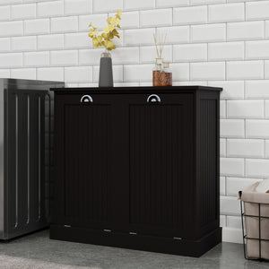 English Elm Two-Compartment Tilt-Out Laundry Cabinet Matte Black MDF Moisture-Resistant Sorter W282P439114