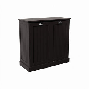 English Elm Two-Compartment Tilt-Out Laundry Cabinet Matte Black MDF Moisture-Resistant Sorter W282P439114