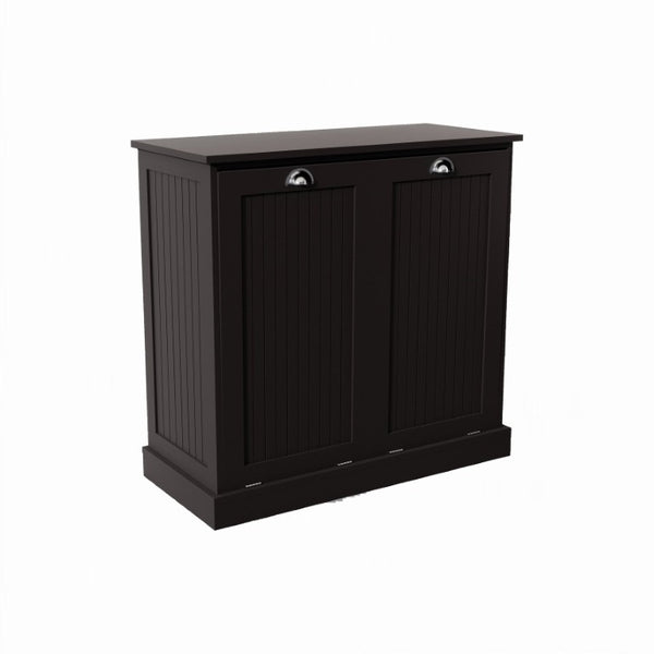 English Elm Two-Compartment Tilt-Out Laundry Cabinet Matte Black MDF Moisture-Resistant Sorter W282P439114