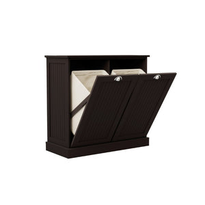 English Elm Two-Compartment Tilt-Out Laundry Cabinet Matte Black MDF Moisture-Resistant Sorter W282P439114