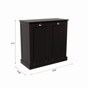 English Elm Two-Compartment Tilt-Out Laundry Cabinet Matte Black MDF Moisture-Resistant Sorter W282P439114