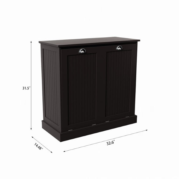 English Elm Two-Compartment Tilt-Out Laundry Cabinet Matte Black MDF Moisture-Resistant Sorter W282P439114