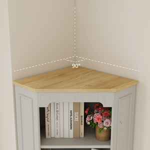 English Elm 68" Tall Fluted Door Corner Cabinet Farmhouse Storage with Drawer and Adjustable Shelf W282P442195