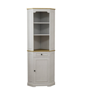 English Elm 68" Tall Fluted Door Corner Cabinet Farmhouse Storage with Drawer and Adjustable Shelf W282P442195