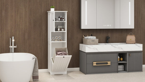 English Elm One-compartment Tilt-out Laundry Cabinet with Top Shelf Slim Mdf Storage for Tight Spaces One-Door W282P480390