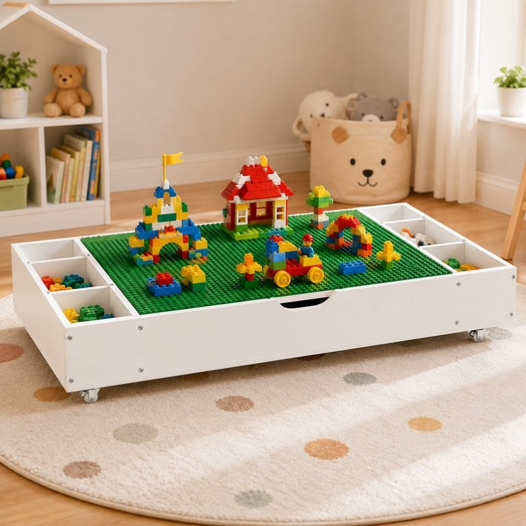 English Elm The 3 in 1 Reversible Kids Activity Table with Brick Surface Whiteboard Road Map Storage W282P488994