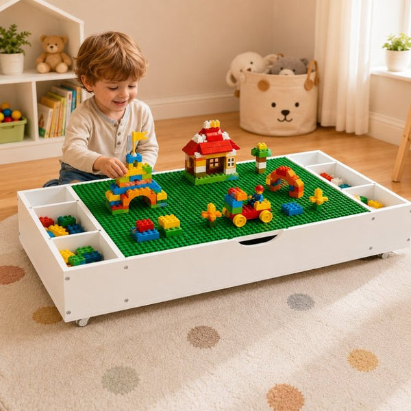 English Elm The 3 in 1 Reversible Kids Activity Table with Brick Surface Whiteboard Road Map Storage W282P488994