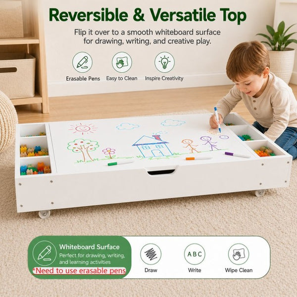 English Elm The 3 in 1 Reversible Kids Activity Table with Brick Surface Whiteboard Road Map Storage W282P488994