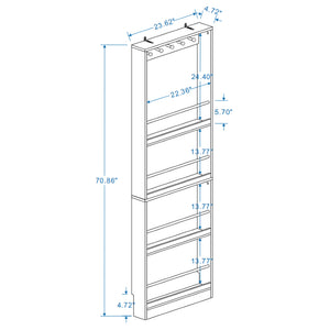 English Elm Behind Door Narrow Bookcase with 4 Shelves and 5 Hooks Antique White MDF Storage W282P489373