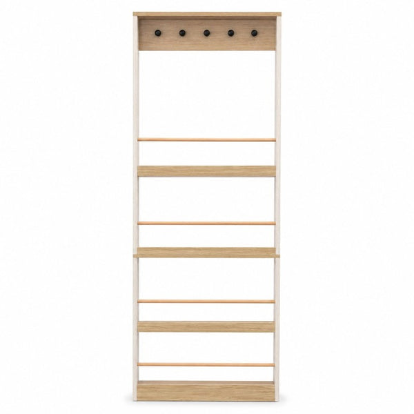 English Elm Behind Door Narrow Bookcase with 4 Shelves and 5 Hooks Antique White MDF Storage W282P489373