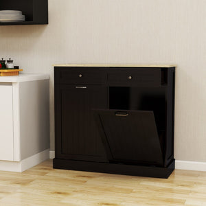 English Elm Two Drawer Tilt Out Trash Cabinet Black Mdf Kitchen Storage with Countertop Workspace W282P493528