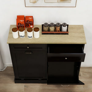 English Elm Two Drawer Tilt Out Trash Cabinet Black Mdf Kitchen Storage with Countertop Workspace W282P493528