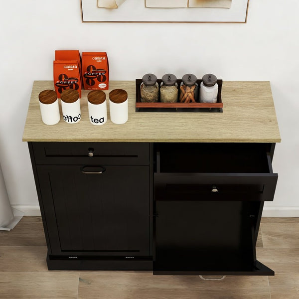 English Elm Two Drawer Tilt Out Trash Cabinet Black Mdf Kitchen Storage with Countertop Workspace W282P493528