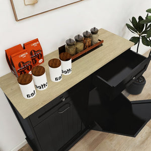 English Elm Two Drawer Tilt Out Trash Cabinet Black Mdf Kitchen Storage with Countertop Workspace W282P493528