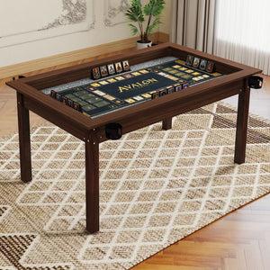 English Elm 63" Convertible Board Game Dining Table Solid Pine Legs Leatherette Mat Rustic Brown W282S00037