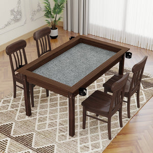 English Elm 63" Convertible Board Game Dining Table Solid Pine Legs Leatherette Mat Rustic Brown W282S00037