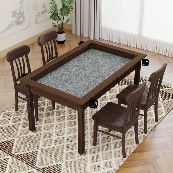English Elm 63" Convertible Board Game Dining Table Solid Pine Legs Leatherette Mat Rustic Brown W282S00037
