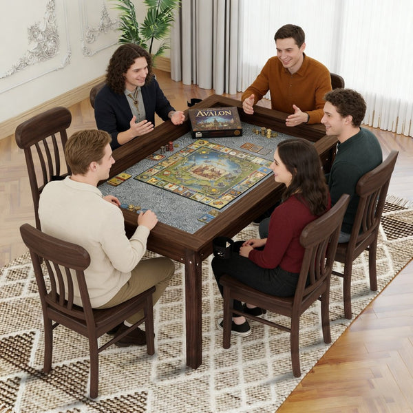 English Elm 63" Convertible Board Game Dining Table Solid Pine Legs Leatherette Mat Rustic Brown W282S00037