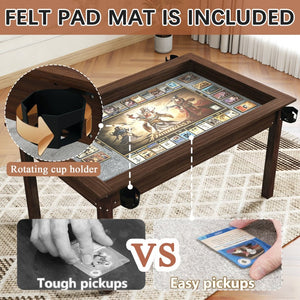 English Elm 63" Convertible Board Game Dining Table Solid Pine Legs Leatherette Mat Rustic Brown W282S00037