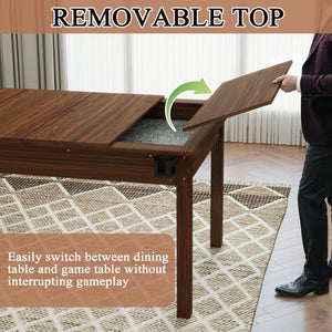 English Elm 63" Convertible Board Game Dining Table Solid Pine Legs Leatherette Mat Rustic Brown W282S00037