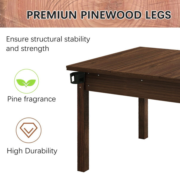 English Elm 63" Convertible Board Game Dining Table Solid Pine Legs Leatherette Mat Rustic Brown W282S00037
