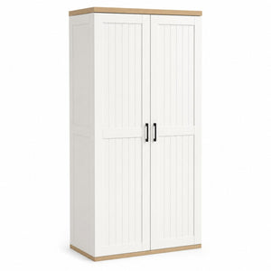 English Elm 68.9 Inch Tall Wooden Broom Closet with Pegboard Panel and Adjustable Shelves for Utility Rooms W282S00038