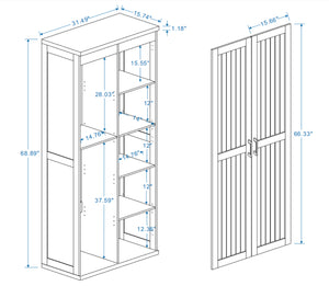 English Elm 68.9 Inch Tall Wooden Broom Closet with Pegboard Panel and Adjustable Shelves for Utility Rooms W282S00038