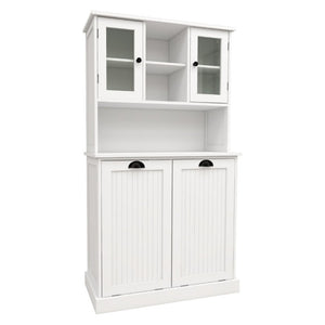 English Elm Two-Compartment Tilt-Out Laundry Cabinet Tall White MDF Storage with Adjustable Shelves W282S00039