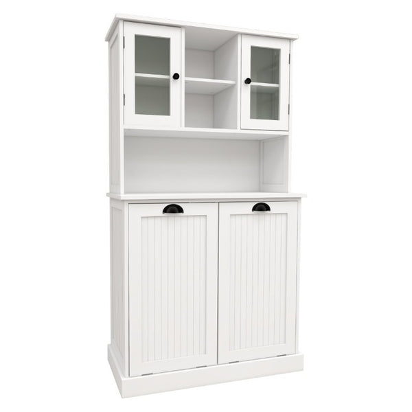 English Elm Two-Compartment Tilt-Out Laundry Cabinet Tall White MDF Storage with Adjustable Shelves W282S00039