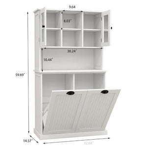 English Elm Two-Compartment Tilt-Out Laundry Cabinet Tall White MDF Storage with Adjustable Shelves W282S00039