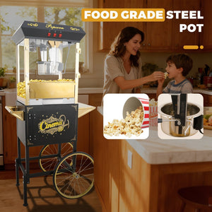 English Elm 16oz Theater Style Popcorn Machine with Rolling Cart Tempered Glass Stainless Kettle W2841P485733
