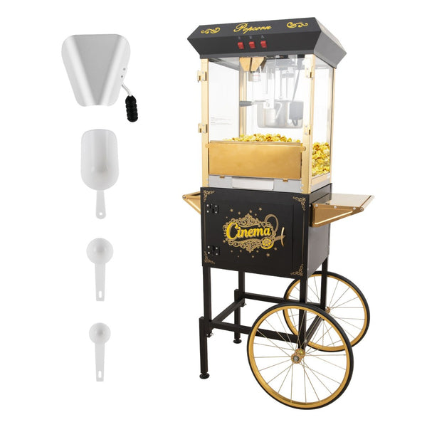 English Elm 16oz Theater Style Popcorn Machine with Rolling Cart Tempered Glass Stainless Kettle W2841P485733