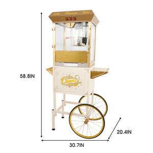 English Elm 16oz Commercial Popcorn Machine Rolling Cart Tempered Glass Warming Deck Steel Frame W2841P485752