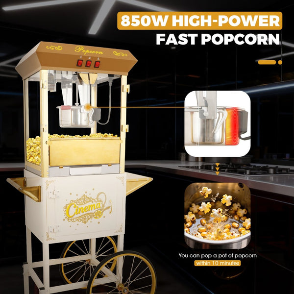 English Elm 16oz Commercial Popcorn Machine Rolling Cart Tempered Glass Warming Deck Steel Frame W2841P485752