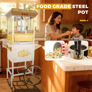 English Elm 16oz Commercial Popcorn Machine Rolling Cart Tempered Glass Warming Deck Steel Frame W2841P485752