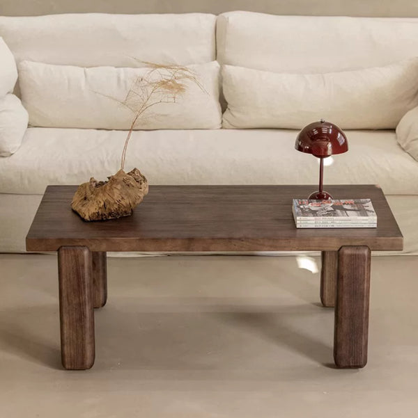 English Elm Cedar Square Coffee Table Solid Legs Vintage Grain Living Room Rustic Accent Walnut W2853P567450