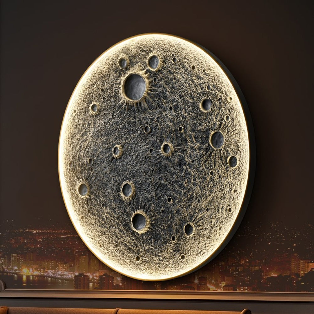 English Elm 48-inch Resin Moon Wall Sconce Dimmable Led Halo Glow Meteorite Texture Remote W2869P445603