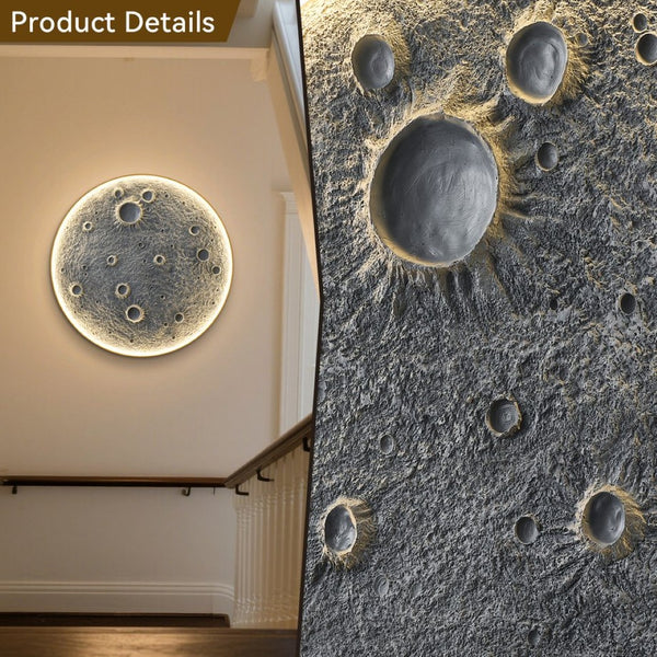 English Elm 48-inch Resin Moon Wall Sconce Dimmable Led Halo Glow Meteorite Texture Remote W2869P445603