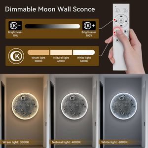 English Elm 48-inch Resin Moon Wall Sconce Dimmable Led Halo Glow Meteorite Texture Remote W2869P445603