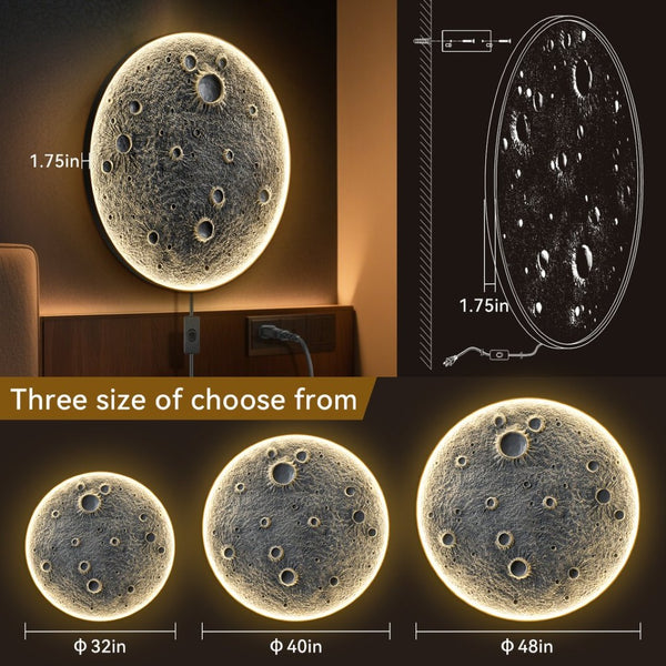 English Elm 48-inch Resin Moon Wall Sconce Dimmable Led Halo Glow Meteorite Texture Remote W2869P445603