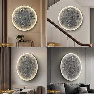 English Elm 48-inch Resin Moon Wall Sconce Dimmable Led Halo Glow Meteorite Texture Remote W2869P445603