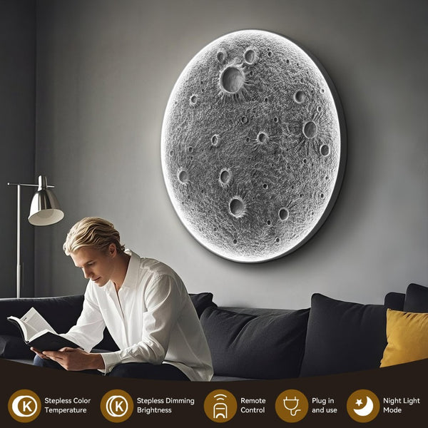 English Elm 48-inch Resin Moon Wall Sconce Dimmable Led Halo Glow Meteorite Texture Remote W2869P445603