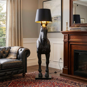 English Elm Horse Sculpture Floor Lamp Fiberglass Stallion Art Marble Base Warm Led Living Room W2869P445604